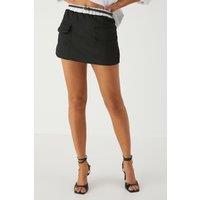 MissPap Women's Contrast Waistband Belted Mini Skirt in Black | Size: 6
