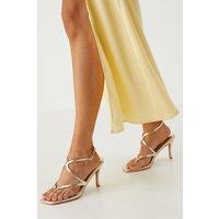 MissPap Women's Strappy Toe Post High Stiletto Heel Sandals in Gold | Size: 7