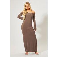 MissPap Women's Bardot Fold Over Open Back Maxi Dress in Mocha | Size: 12