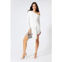 MissPap Women's Drop Shoulder Tie Drape Mini Dress in White | Size: 10
