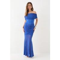MissPap Women's Off Shoulder Mesh Overlay Maxi Dress in Cobalt | Size: 10