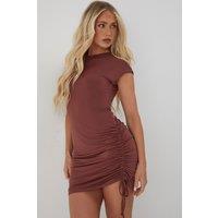 MissPap Women's Off Shoulder Ruched Mini Dress in Rust | Size: 10