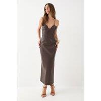 MissPap Women's Faux Leather Midi Dress in Chocolate | Size: 10
