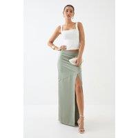 MissPap Women's Satin High Waist Maxi Skirt in Olive | Size: 8