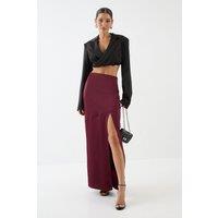 MissPap Women's Satin High Waist Maxi Skirt in Wine | Size: 10