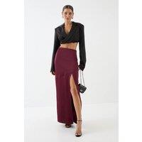 MissPap Women's Satin High Waist Maxi Skirt in Wine | Size: 12