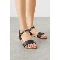 Dorothy Perkins Women's Wide Fit Faye Faux Leather Flat Sandals in Black | Size: 4
