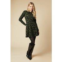 Dorothy Perkins Women's Puff Sleeve Fit & Flare Mini Dress in Khaki | Size: 10