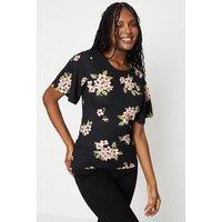 Dorothy Perkins Women's Crew Neck Flutter Sleeve Top in Floral | Size: Small