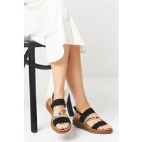 Good For the Sole Women's : Wide Fit Ali Comfort Asymmetric Strap Low Wedge Sandals in Black | Size: 3