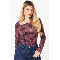 Dorothy Perkins Women's Pink Animal Ruched Front Long Sleeve Top | Size: XL