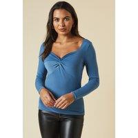 Dorothy Perkins Women's Twist Front Long Sleeve Top in Blue | Size: Large