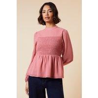 Dorothy Perkins Women's Shirred Front & Back Long Sleeve Blouse in Dusky Pink | Size: 12
