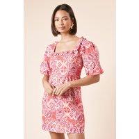 Dorothy Perkins Women's Red Geo Frill Front Tie Back Mini Dress | Size: 10