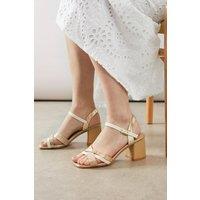 Good For the Sole Women's : Wide Fit Arya Comfort Mixed Material Heeled Sandals in Gold | Size: 4