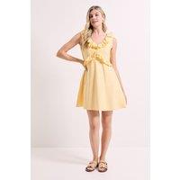 Dorothy Perkins Women's Ruffle Sleeve Tie Back Mini Dress in Lemon | Size: 12