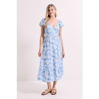 Dorothy Perkins Women's Palm Wrap Front Frill Sleeve Tiered Midi Dress in Blue | Size: 8
