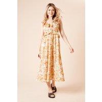 Dorothy Perkins Women's Floral Frill Neckline Tie Back Midi Dress | Size: 12