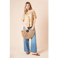 Dorothy Perkins Women's Floral Bardot Double Frill Sleeve Top | Size: 12