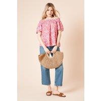 Dorothy Perkins Women's Patchwork Animal Bardot Double Frill Sleeve Top | Size: 10