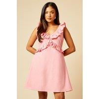 Dorothy Perkins Women's Petite Ruffle Sleeve Tie Back Mini Dress in Pink | Size: 8