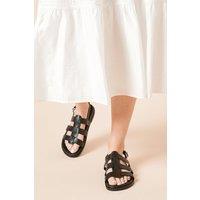 Dorothy Perkins Women's Zosia Faux Leather T Bar Strappy Footbed Sandals in Black | Size: 4