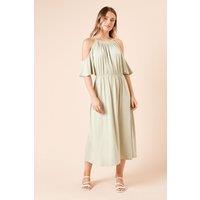 Dorothy Perkins Women's Cold Shoulder Halterneck Jersey Midi Dress in Sage | Size: 10