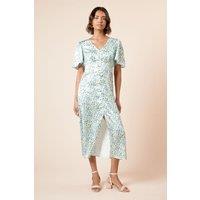 Dorothy Perkins Women's V Neck Angel Sleeve Midi Dress in Blue | Size: 16