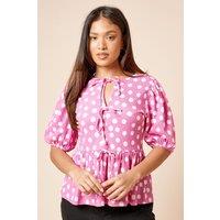 Dorothy Perkins Women's Petite Bow Tie Front Puff Sleeve Jersey Top in Pink | Size: 8