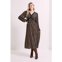 Dorothy Perkins Women's Black Animal Lace Trim Bow Detail Long Sleeve Midi Dress | Size: 10