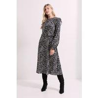 Dorothy Perkins Women's Frill Detail Long Sleeve Midi Dress in Zebra | Size: 10