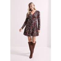 Dorothy Perkins Women's Shirred Shoulder Empire Long Sleeve Mini Dress in Animal | Size: 14