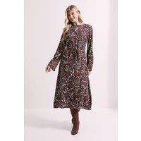 Dorothy Perkins Women's Keyhole Belted Long Sleeve Midi Dress in Animal | Size: 14