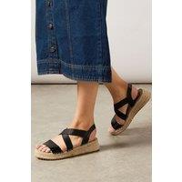 Good For the Sole Women's : Farah Faux Leather Elastic Cross Strap Espadrille Flatform Wedge Sandals in Black | Size: 7