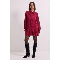 Dorothy Perkins Women's Tie Neck Satin Burnout Tiered Smock Dress in Red | Size: 12