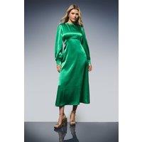 Dorothy Perkins Women's DP Luxe Blouson Empire Sleeve Seam Detail Midi Dress in Green | Size: 12