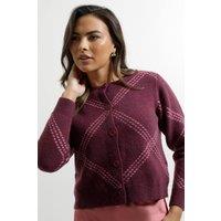 Dorothy Perkins Women's Berry Argyle cardigan in Cranberry | Size: Large