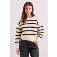 Dorothy Perkins Women's Pointelle Stripe Jumper in Ivory | Size: XL