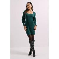 Dorothy Perkins Women's Square Neck Balloon Sleeve Dress in Emerald | Size: Large