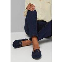 Good For the Sole Women's : Wide Fit Mindie Faux Suede Snaffle Detail Moccasin Comfort Loafers in Navy | Size: 5