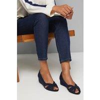 Good For the Sole Women's : Wide Fit Millie Faux Suede Comfort Low Wedge Peeptoe Court Shoes in Navy | Size: 4