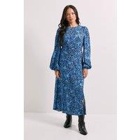 Dorothy Perkins Women's Empire Blue Floral Seam Split Detail Printed Midi Dress | Size: 8