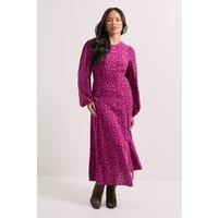 Dorothy Perkins Women's Empire Star Seam Split Detail Printed Midi Dress in Burgundy | Size: 10