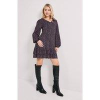 Dorothy Perkins Women's Purple Spot Collar Detail Blouson Sleeve Tiered Mini Dress | Size: 8