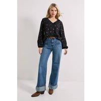 Dorothy Perkins Women's Ditsy Floral Collar Detail Tie Sleeve Printed Blouse | Size: 8