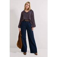 Dorothy Perkins Women's Purple Spot Collar Detail Tie Sleeve Printed Blouse | Size: 10