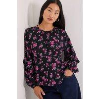 Dorothy Perkins Women's Petite Black Floral Ruffle Blouson Sleeve Empire Seam Blouse in Pink | Size: 6