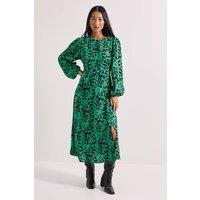 Dorothy Perkins Women's Petite Green Animal Empire Seam Split Detail Printed Midi Dress | Size: 6