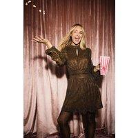 Dorothy Perkins Women's DP Luxe Sparkle Plisse Jersey High Neck Mini Dress in Gold | Size: 14