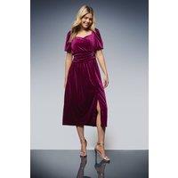 Dorothy Perkins Women's DP Luxe Gathered Waist Velvet Midi Dress in Berry | Size: 12